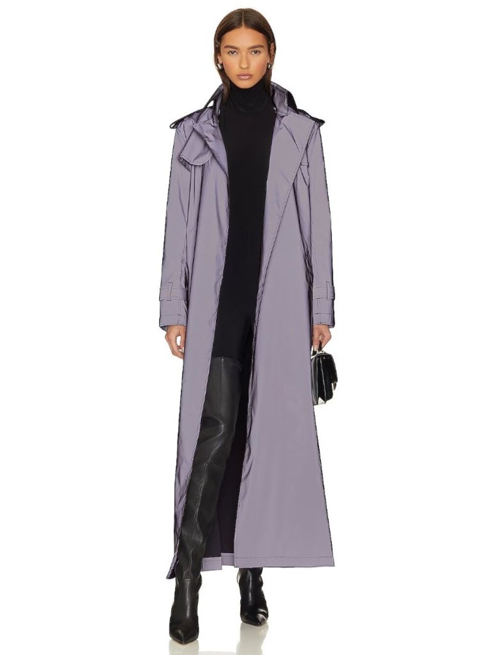 Norma Kamali Double-Breasted Trench To Ankle Coat Grey Womens Size XS
